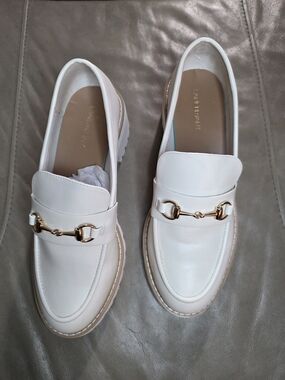 Lane Bryant Cream/white  Loafers with Gold Bit Chunk Heels Size 12W